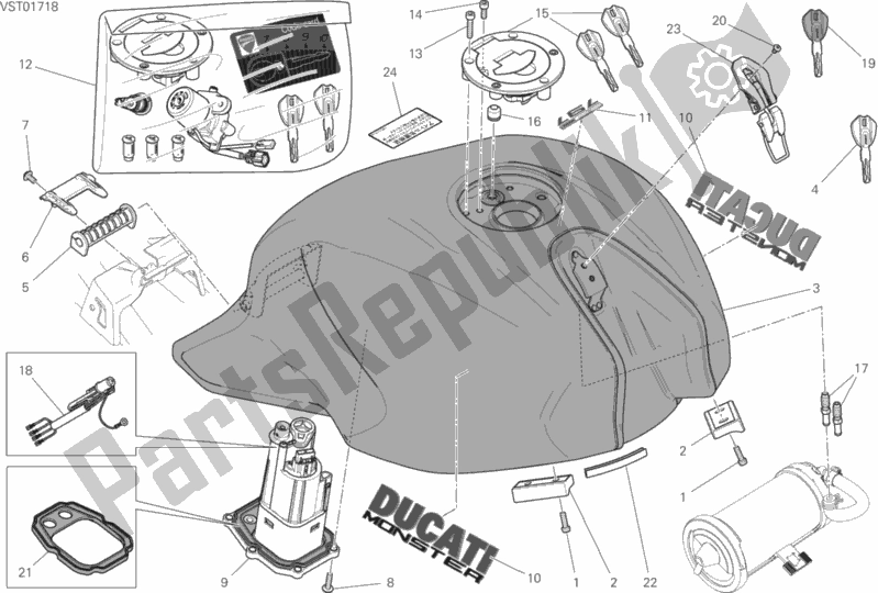 Alle onderdelen voor de 030 - Brandstoftank van de Ducati Monster 797 Thailand 2018